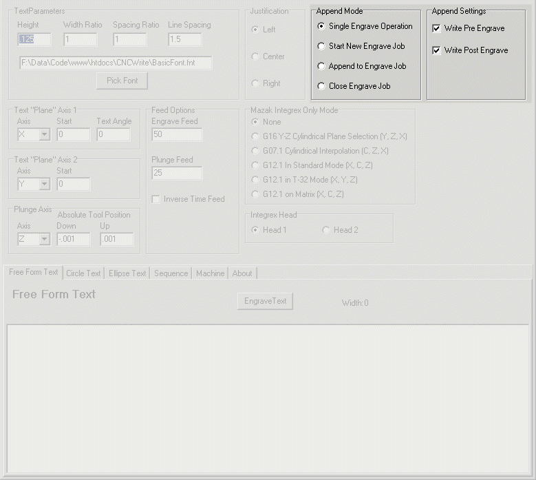 File Append Settings - CNC Write - Rotary and Linear Axis Engraving Screen Shot