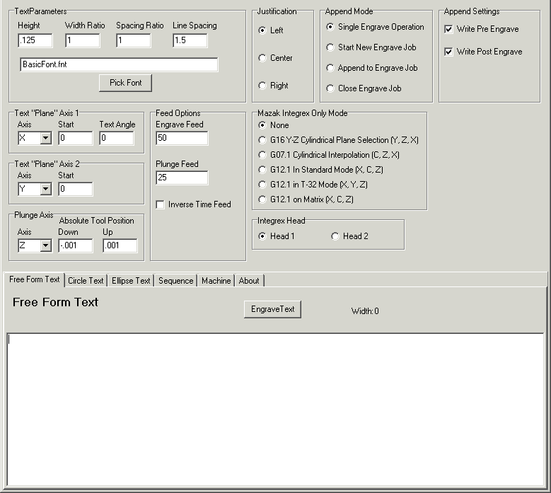 Free Form Text Tab - CNC Write - Rotary and Linear Axis Engraving Screen Shot