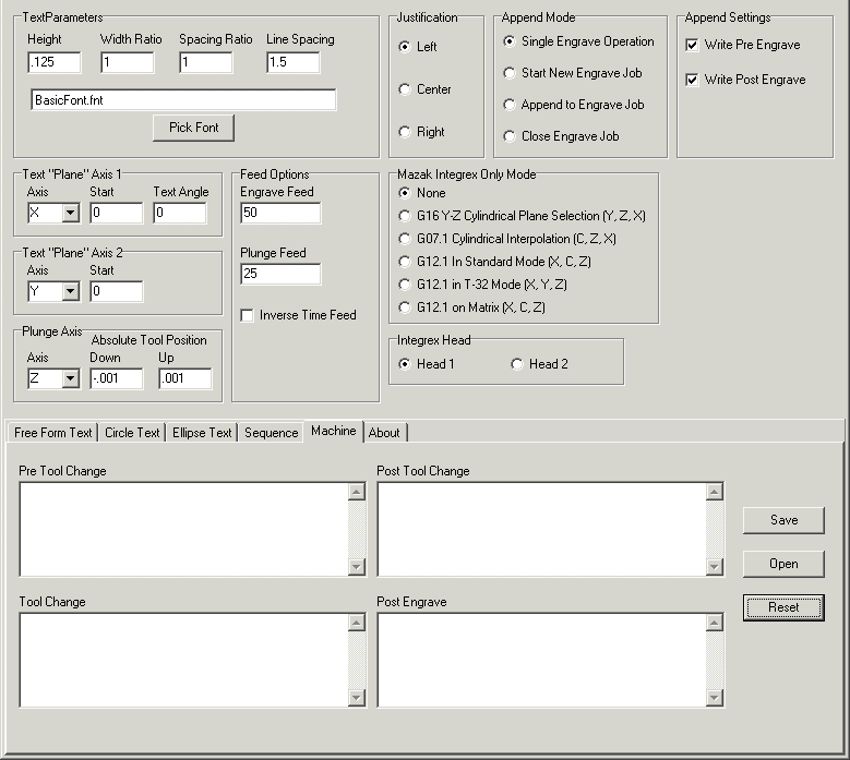 Machine Tab - CNC Write - Rotary and Linear Axis Engraving Screen Shot
