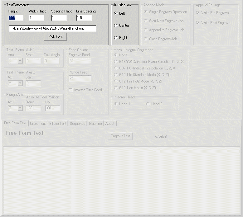 Text Parameters Settings - CNC Write - Rotary and Linear Axis Engraving Screen Shot